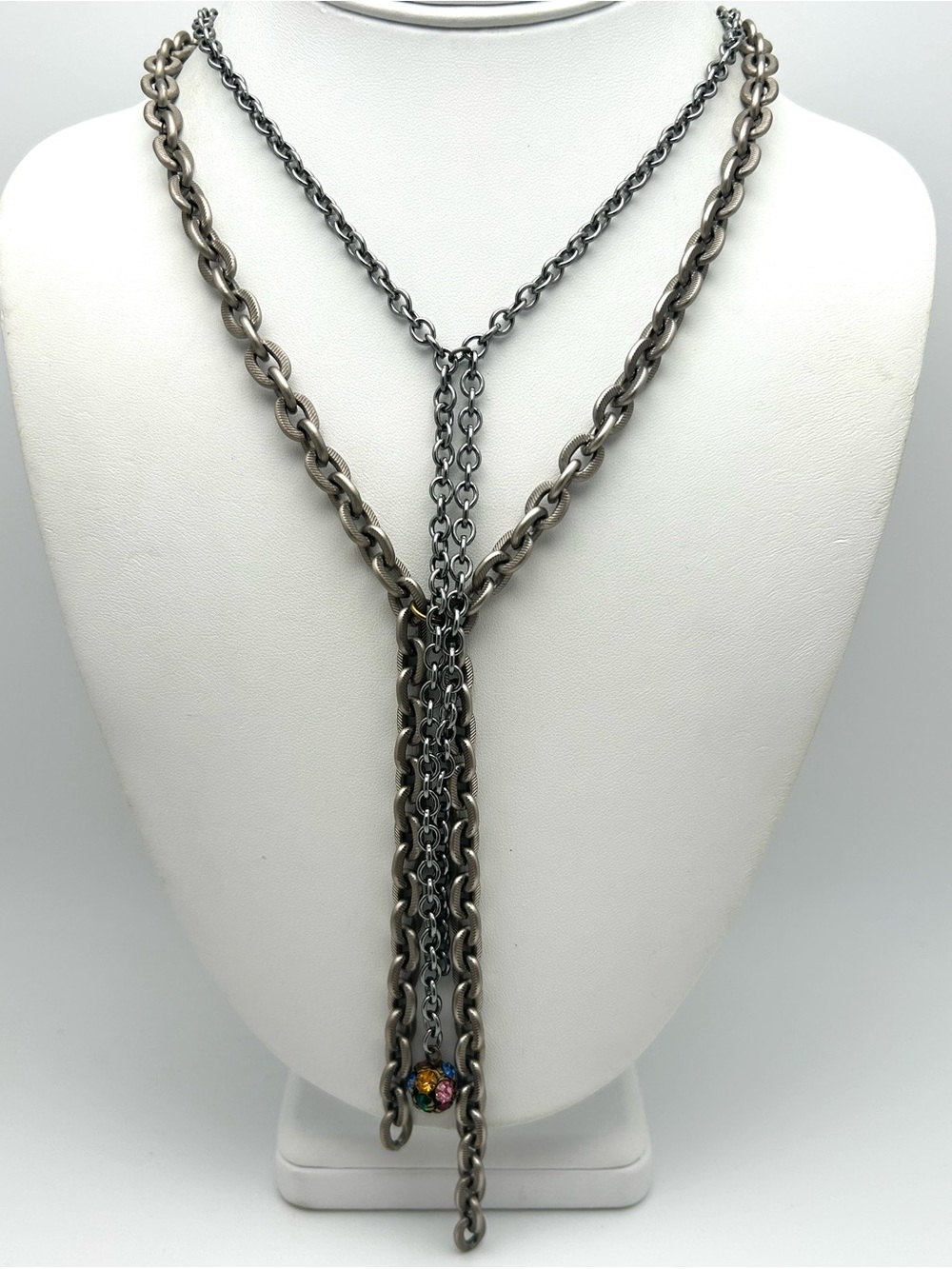 Sabika 2011 Double Chain Lariat Necklace with Crystal Ball Charm